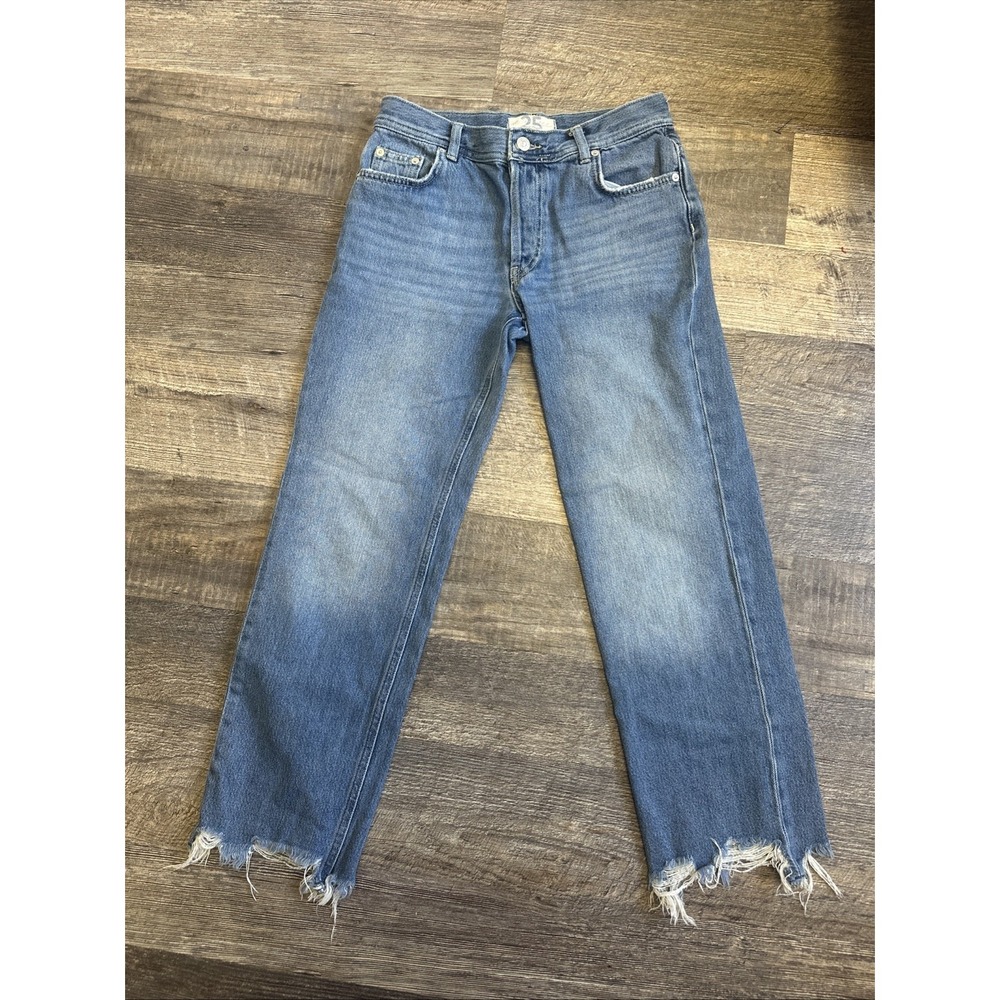 Free People We the Free Straight Leg Raw Hem Jeans Button Cropped US 24‎
